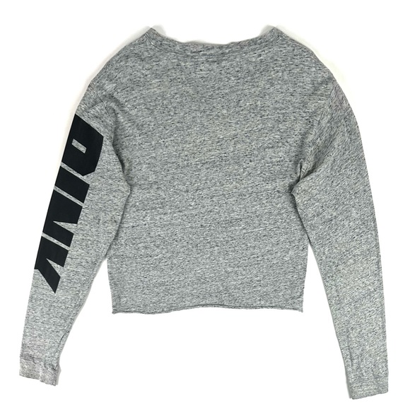 PINK Victoria’s Secret Boyfriend Crop Logo Heather Grey Long Sleeve Tee - Picture 4 of 7